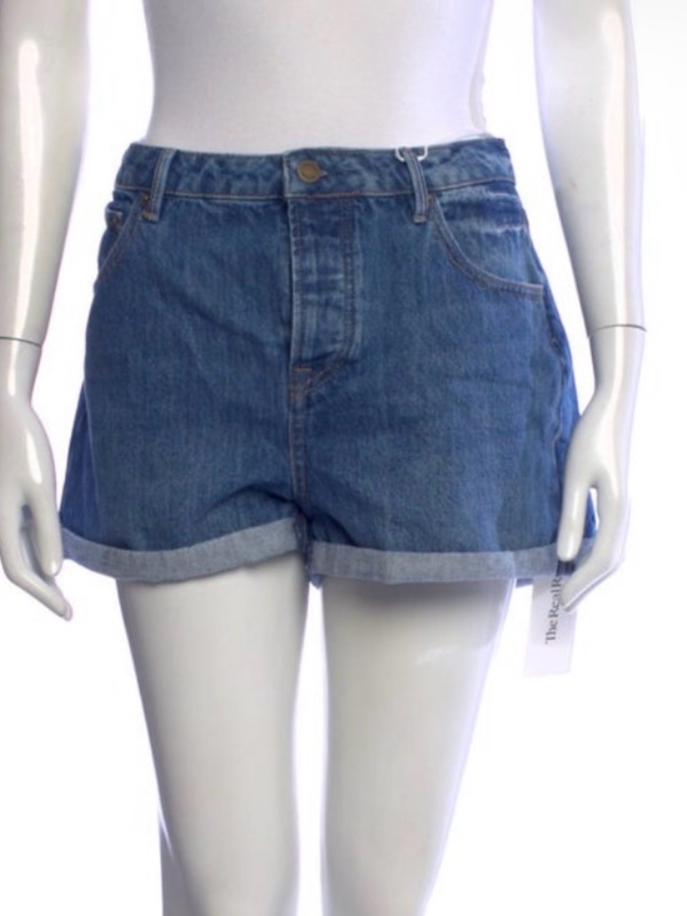 Sezane High-Rise Rolled Hem Denim Shorts in Blue